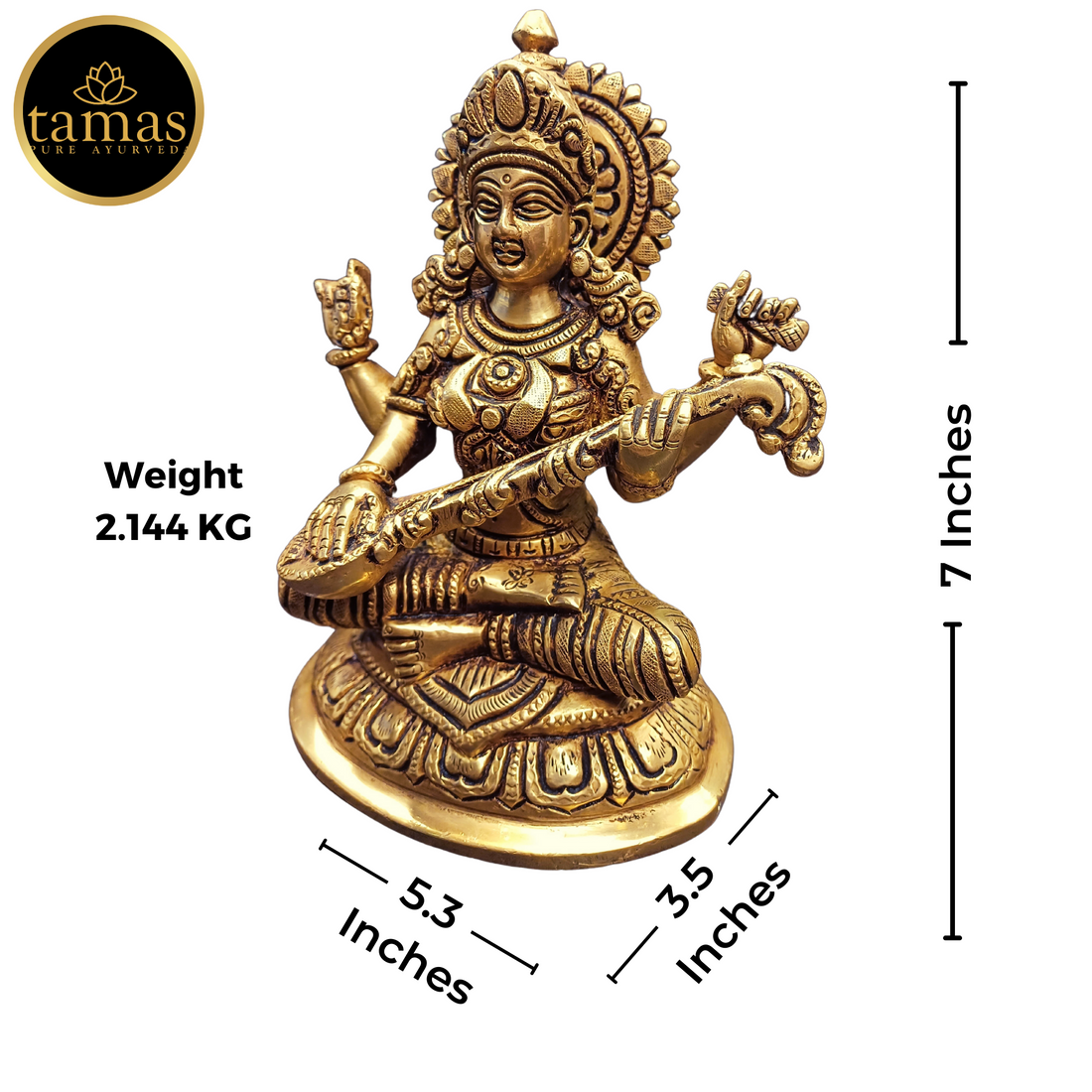 Tamas Brass Saraswati Statue (7.5 Inches)| Free Luxury Gift box