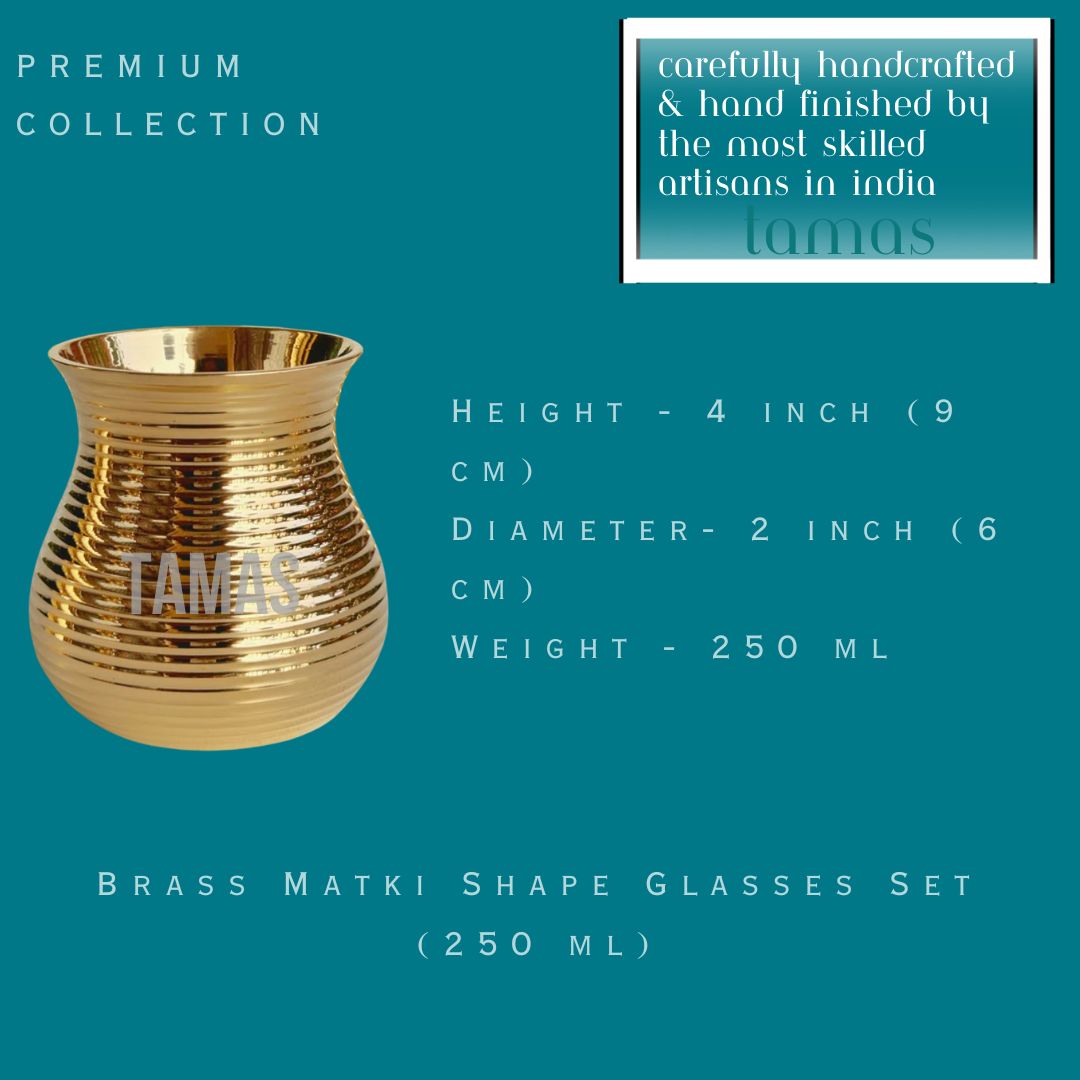 Brass Matki Shape Glasses Set of 6 (250 ml)(Golden)