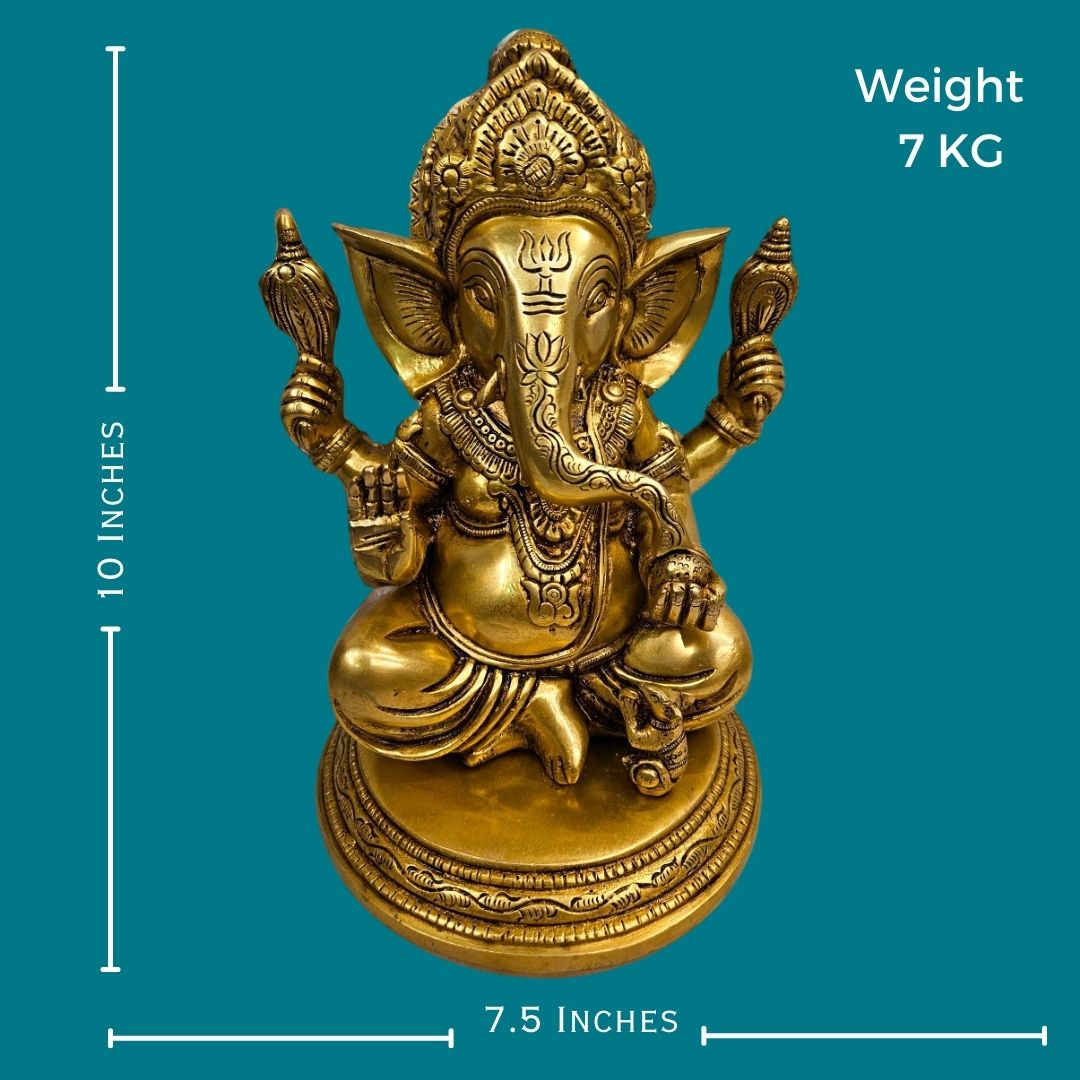 Brass Ganesha Statue/Idol(10 Inch)(Golden)