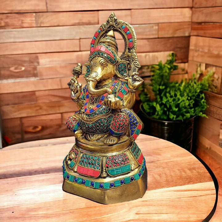 Tamas Brass Ganesh Stone Statue (12.5 Inches)