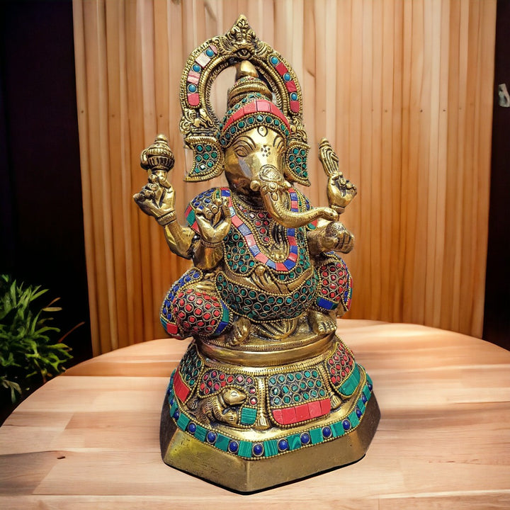 Tamas Brass Ganesh Stone Statue (12.5 Inches)