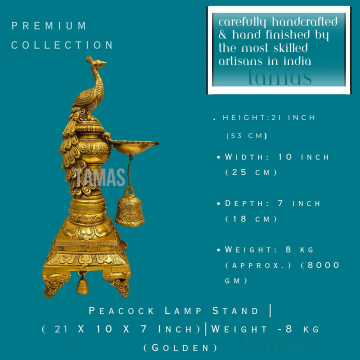 Brass Peacock Lamp Stand | (21 X 10 X 7 Inch) |Weight -8 kg (Golden)