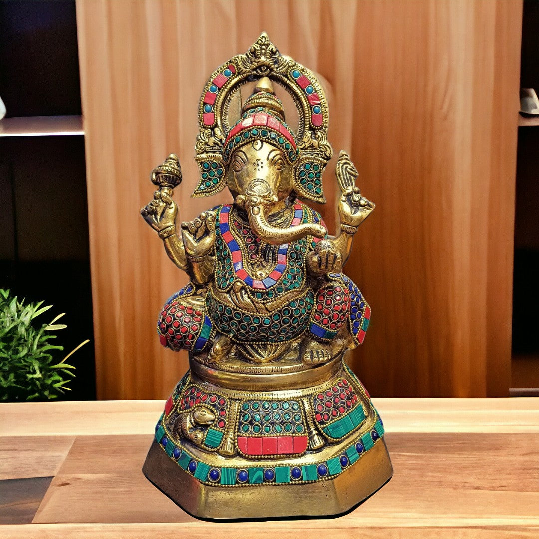 Tamas Brass Ganesh Stone Statue (12.5 Inches)