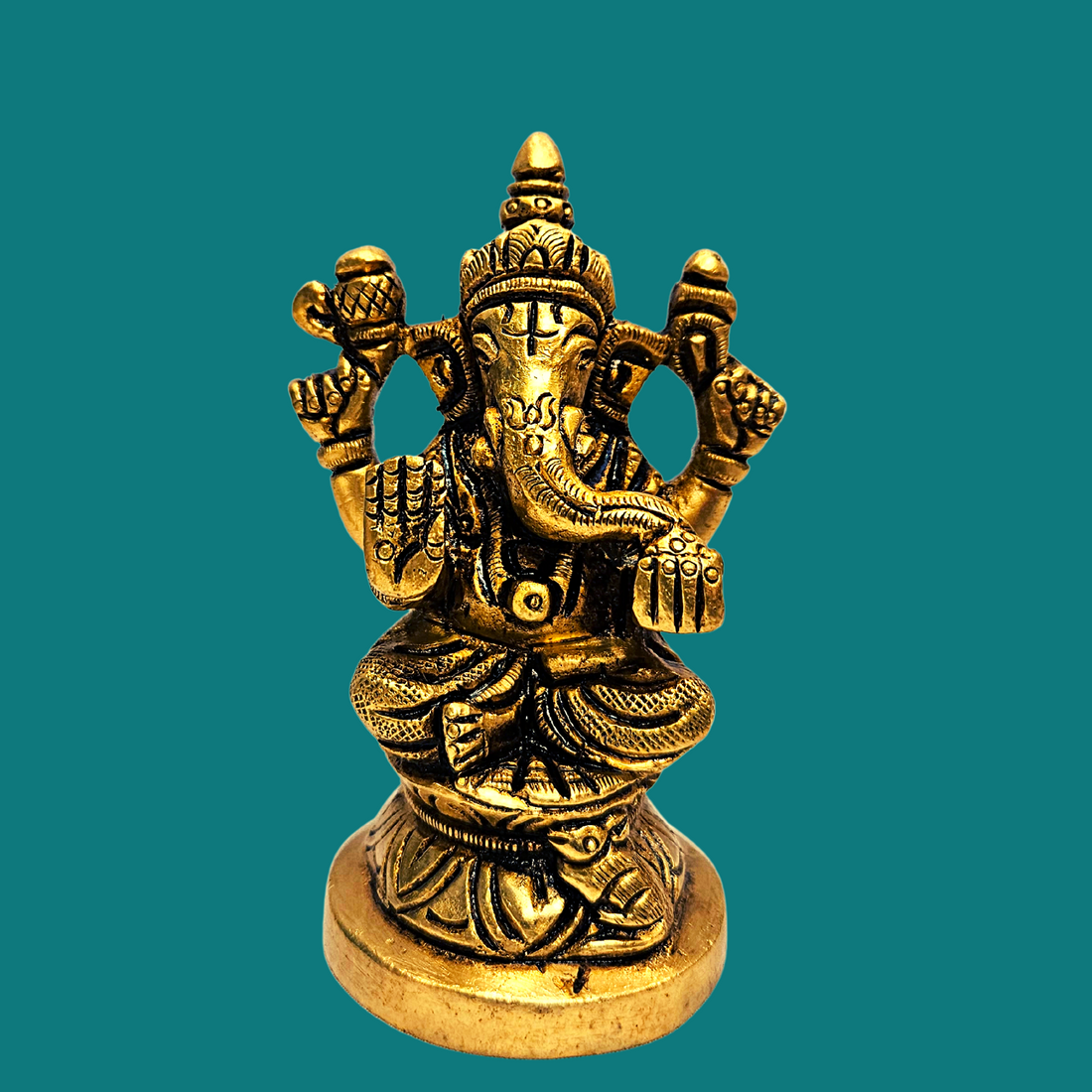 Brass Lord Ganesh Lakshmi Statue (Golden) 3 Inch | Free Premium Gift Box