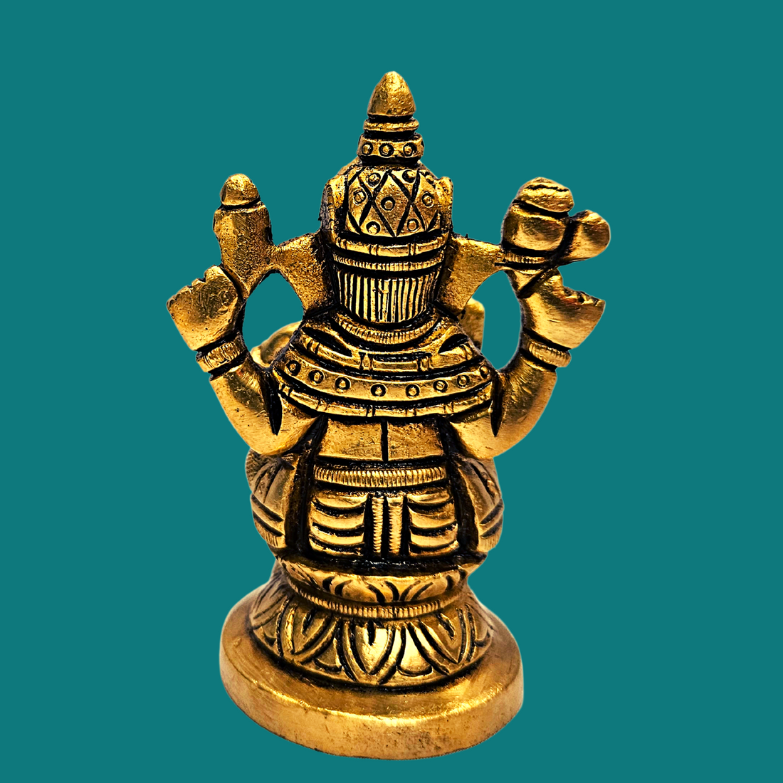 Brass Lord Ganesh Lakshmi Statue (Golden) 3 Inch | Free Premium Gift Box