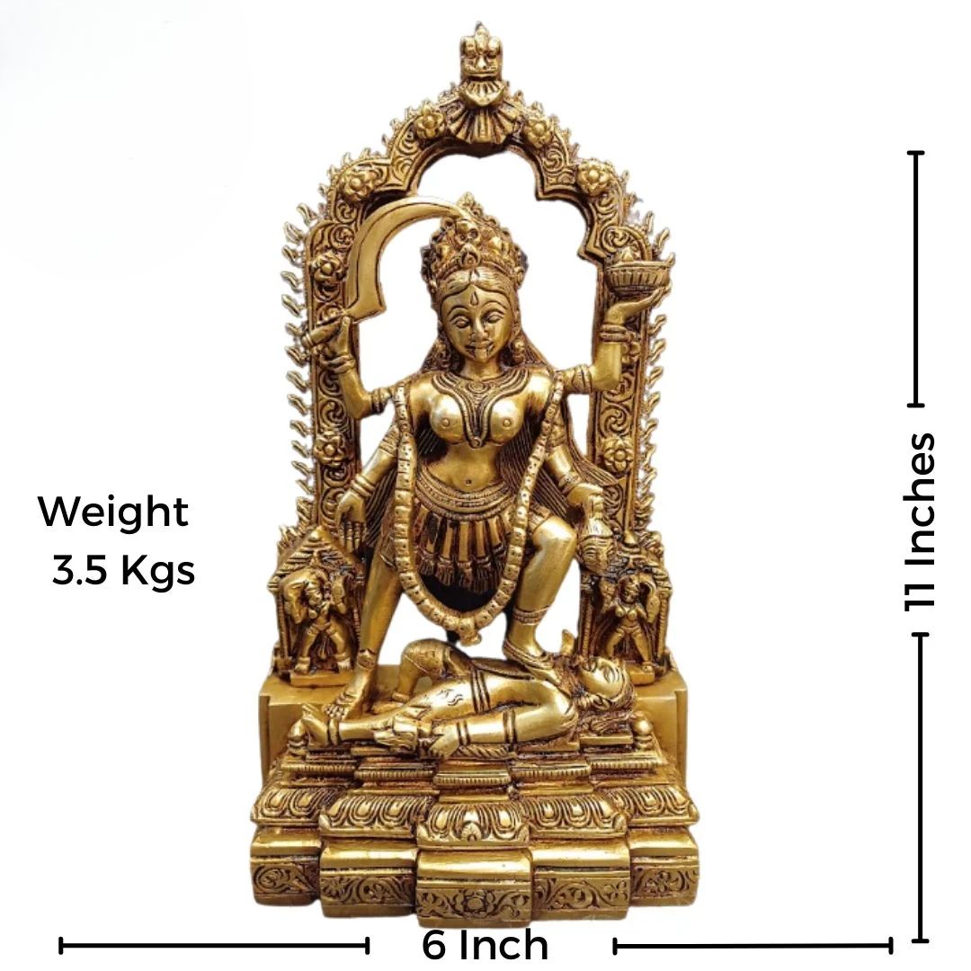 Tamas Brass Maa Kali - Maa Durga Deity - Devi Jagdamba Statue/Idol (Golden) (11 Inches)| Free Luxury Gift box