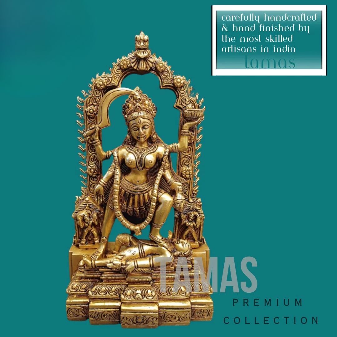 Tamas Brass Maa Kali - Maa Durga Deity - Devi Jagdamba Statue/Idol (Golden) (11 Inches)| Free Luxury Gift box