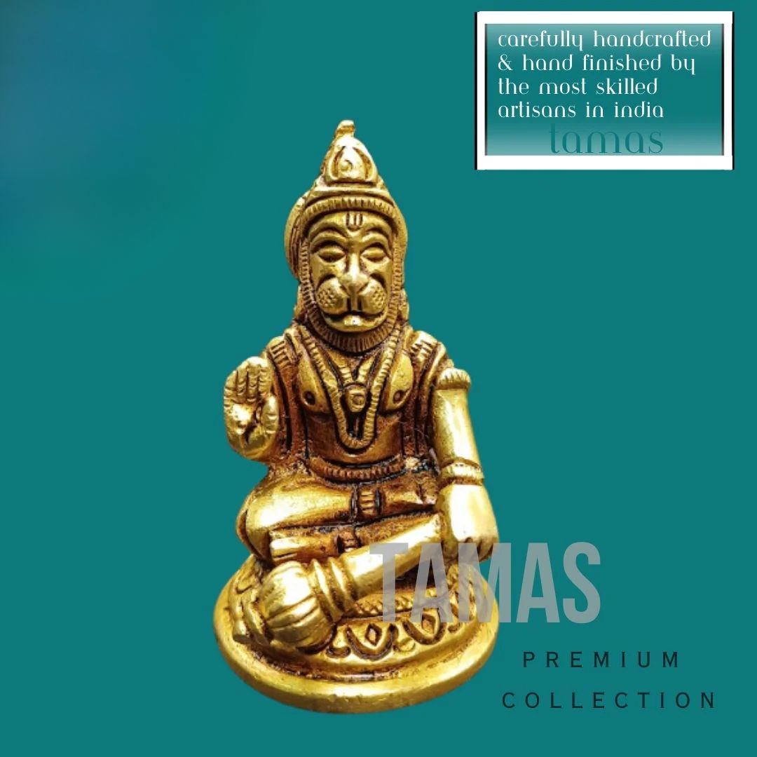 Tamas Brass Lord Small Bajrang Bali Hanuman Ji Statue/Idol (Golden) (3 Inches) | Free Luxury Gift Box