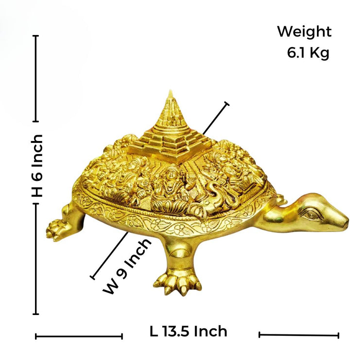 Tamas Brass Handcrafted Lord Ashtalakshmi/Ashta Lakshmi on Tortoise Meru Shree Yantra   Statue / Idol with Antique Finish (9 x 13.6 x 6 Inches, 6.1kg, Golden) (Pack of 1)