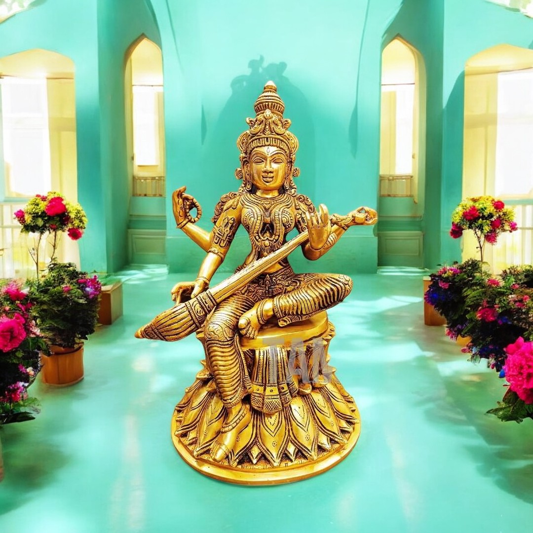 Tamas Brass Saraswati Maa Statue / Idol (14.5 Inch)