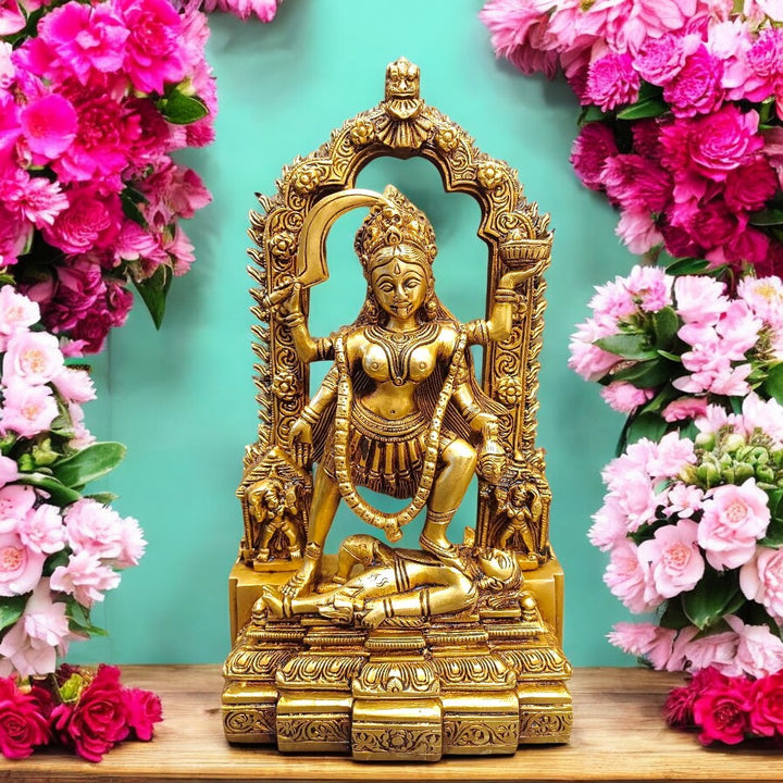 Tamas Brass Maa Kali - Maa Durga Deity - Devi Jagdamba Statue/Idol (Golden) (11 Inches)| Free Luxury Gift box