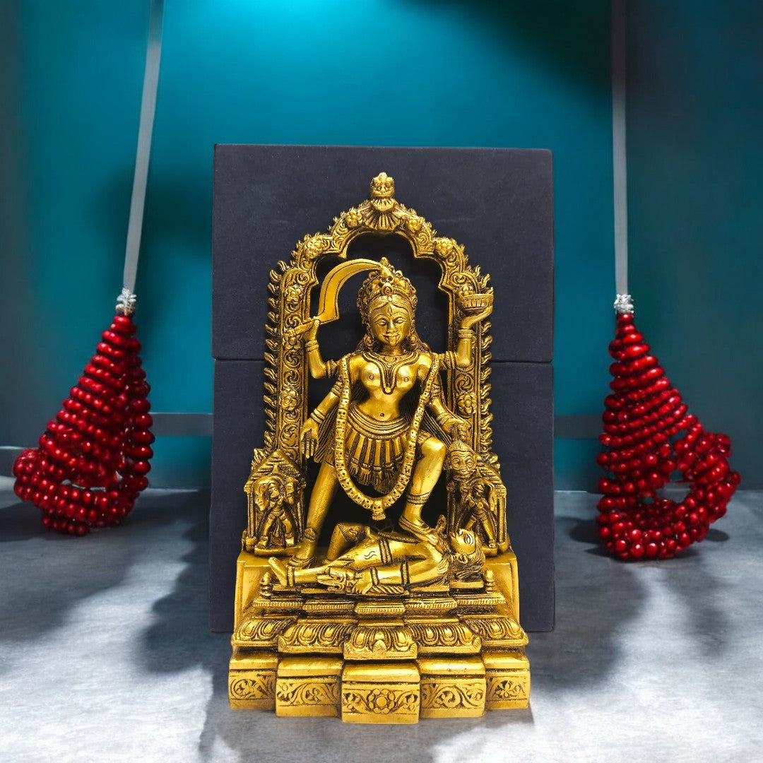 Tamas Brass Maa Kali - Maa Durga Deity - Devi Jagdamba Statue/Idol (Golden) (11 Inches)| Free Luxury Gift box