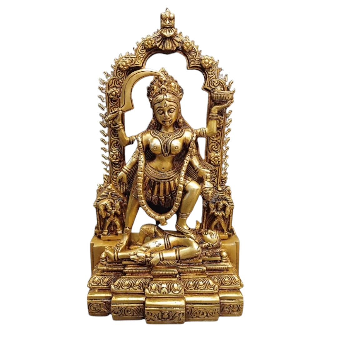 Tamas Brass Maa Kali - Maa Durga Deity - Devi Jagdamba Statue/Idol (Golden) (11 Inches)| Free Luxury Gift box