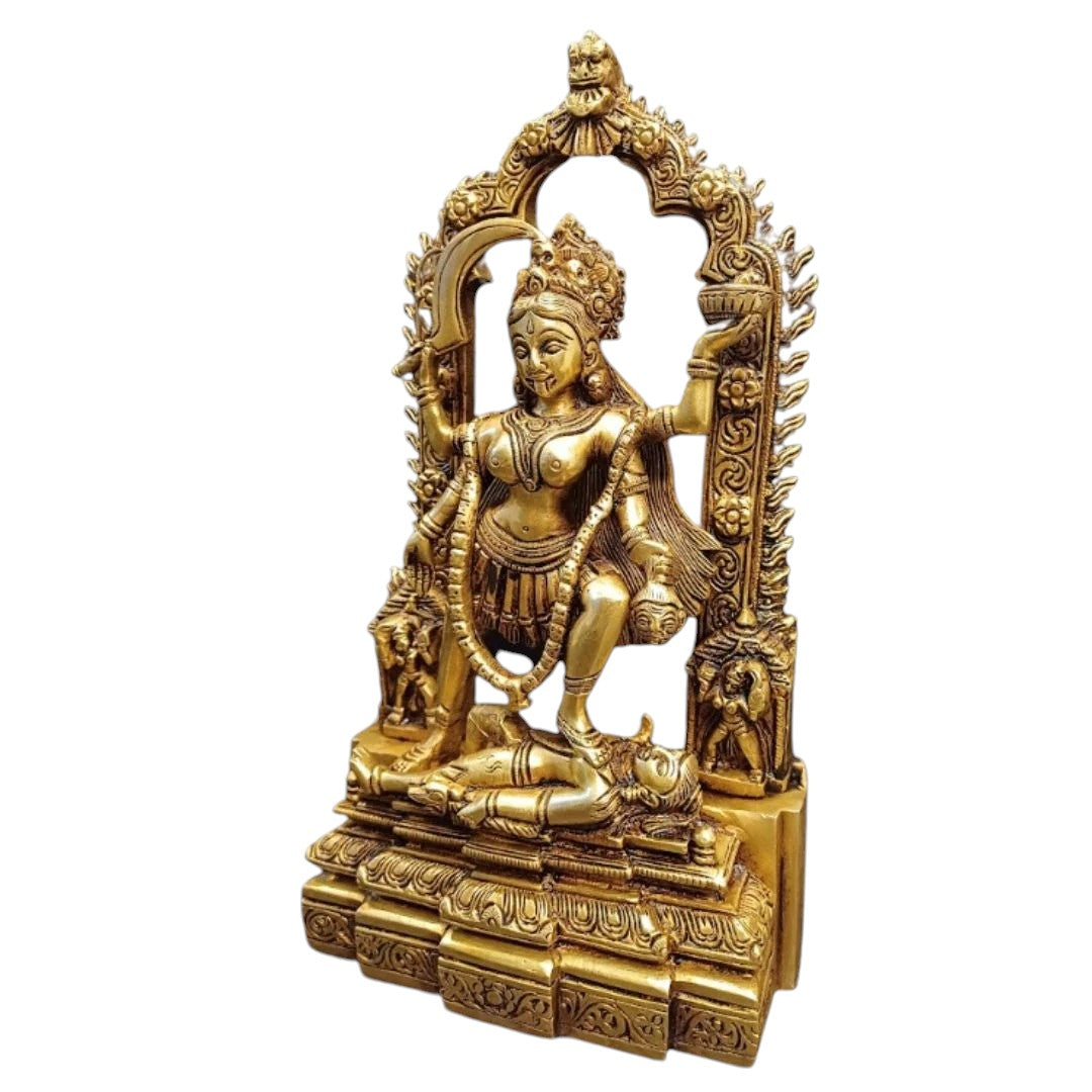 Tamas Brass Maa Kali - Maa Durga Deity - Devi Jagdamba Statue/Idol (Golden) (11 Inches)| Free Luxury Gift box