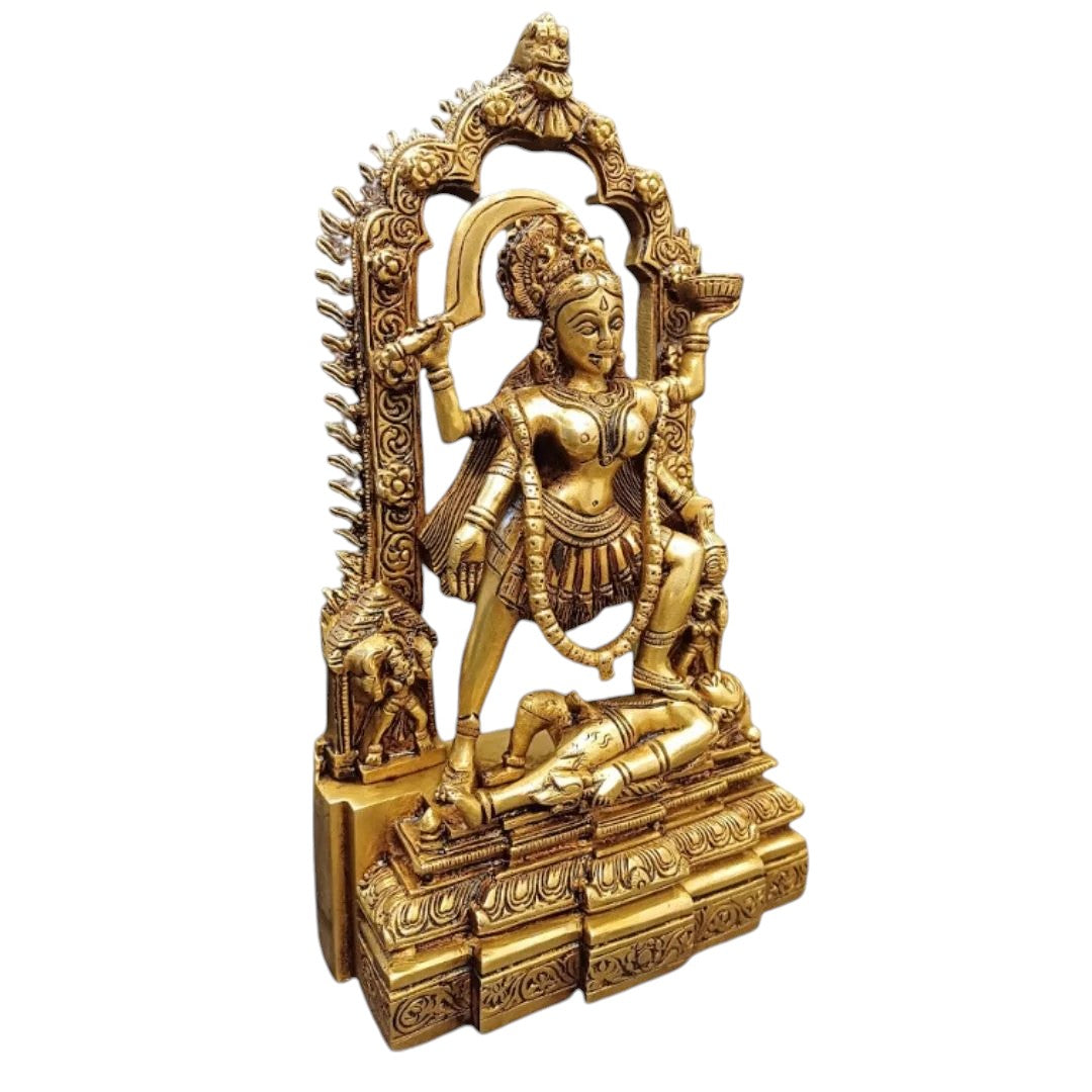 Tamas Brass Maa Kali - Maa Durga Deity - Devi Jagdamba Statue/Idol (Golden) (11 Inches)| Free Luxury Gift box