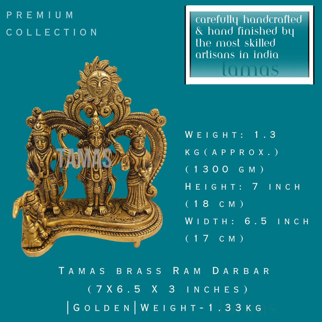 Brass Ram Darbar (7X6.5 X 3 inches) |Golden|Weight-1.33kg |Free Premium Gift Box