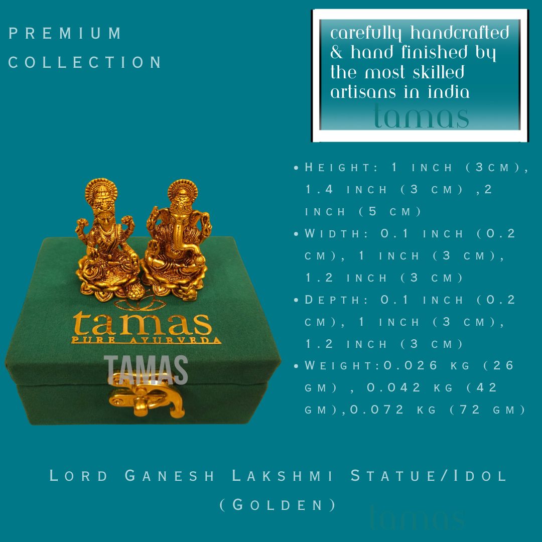 Lord Ganesh Lakshmi Statue/Idol (Golden) |  Free Premium Gift Box