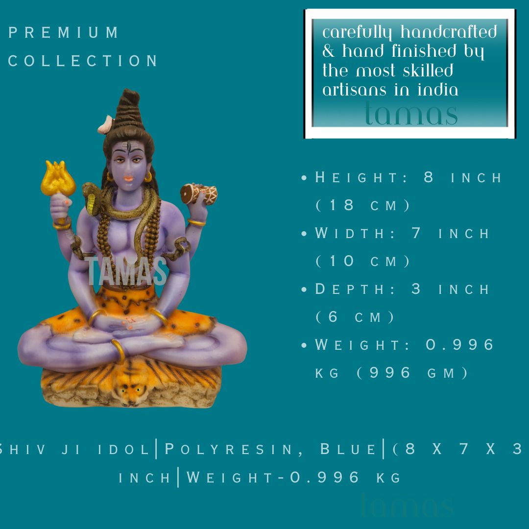 Shiv ji Idol |Polyresin, Blue|(8 X 7 X 3) inch|Weight-0.996 kg