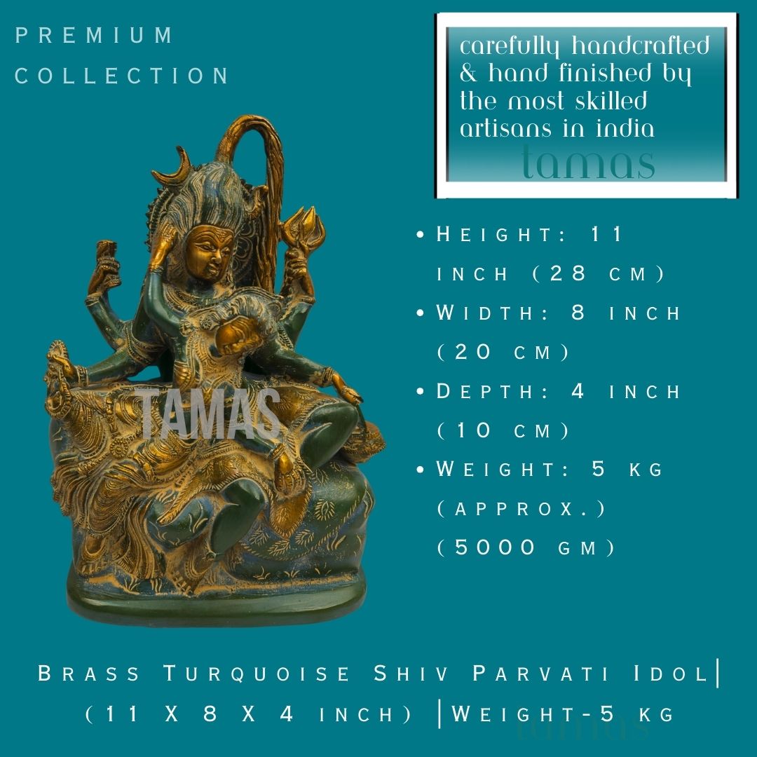 Brass Turquoise Shiv Parvati Idol| (11 X 8 X 4 inch) |Weight-5 kg