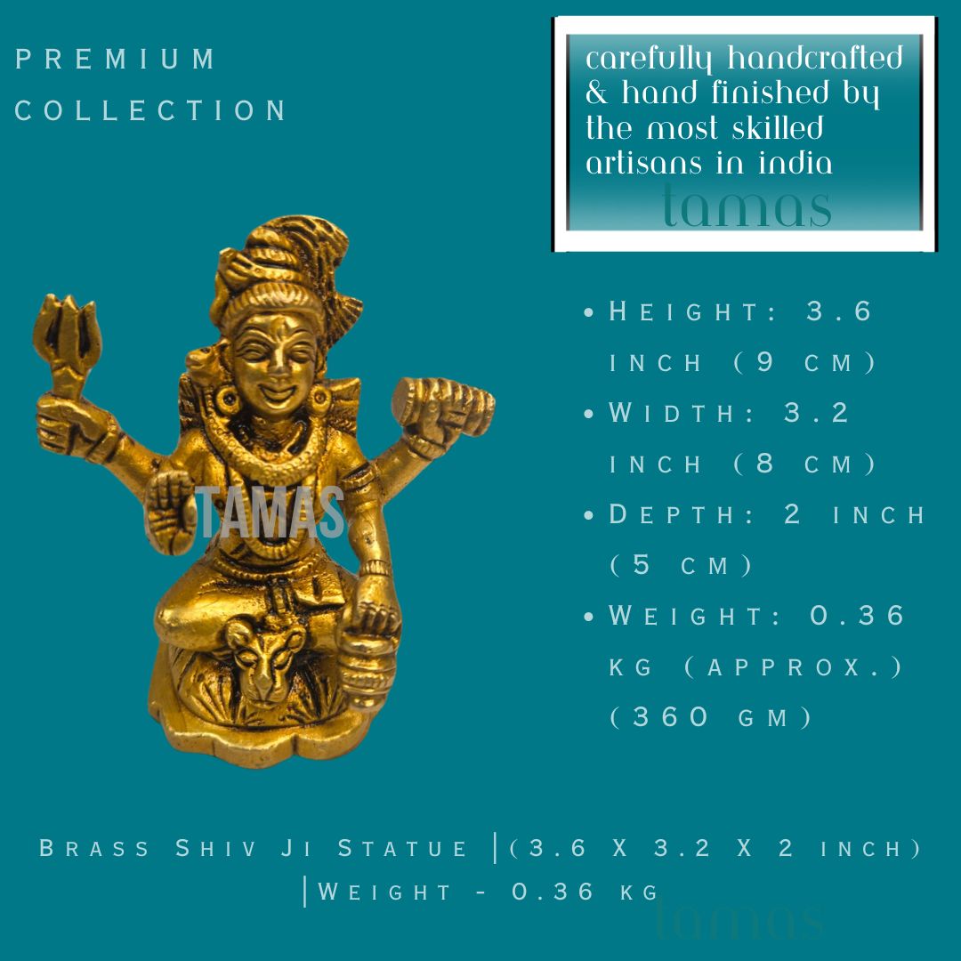 Brass Shiv Ji Statue |(3.6 X 3.2 X 2 inch) |Weight - 0.36 kg