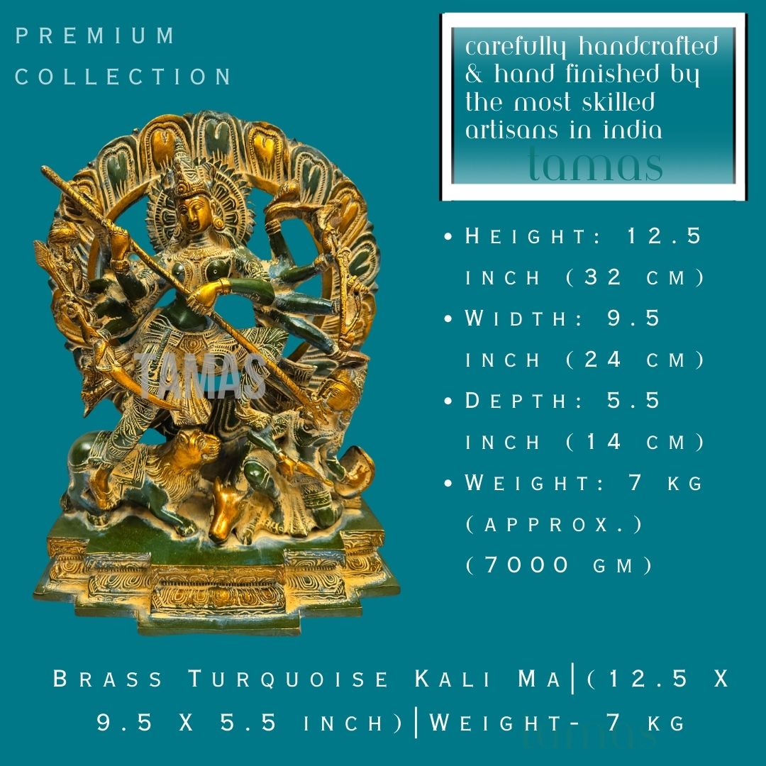 Brass Turquoise Kali Ma| (12.5 X 9.5 X 5.5 inch) |Weight- 7 kg