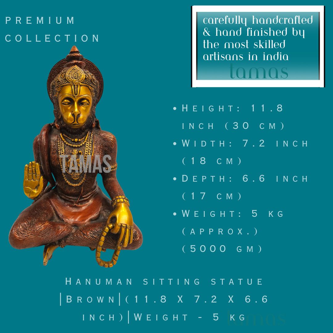 Hanuman sitting statue |Brown|(11.8 X 7.2 X 6.6 inch) |Weight - 5 kg