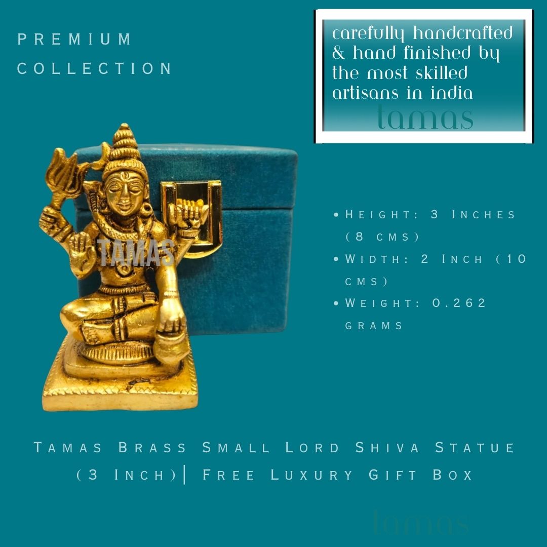 Tamas Brass Small Lord Shiva Statue (3 Inch)| Free Luxury Gift Box