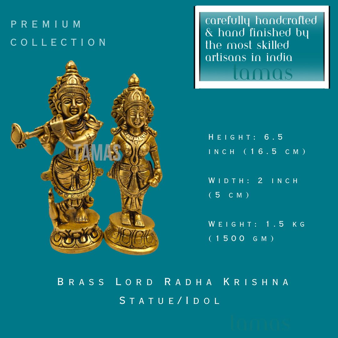 Brass Lord Radha Krishna Statue/Idol (6.5 Inch) (Golden)