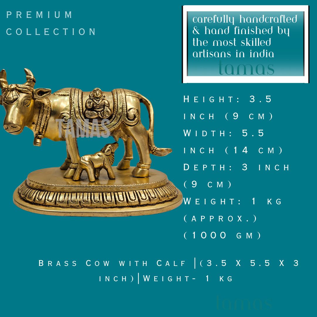 Brass Cow with Calf | (3.5 X 5.5 X 3 inch)|Weight- 1 kg