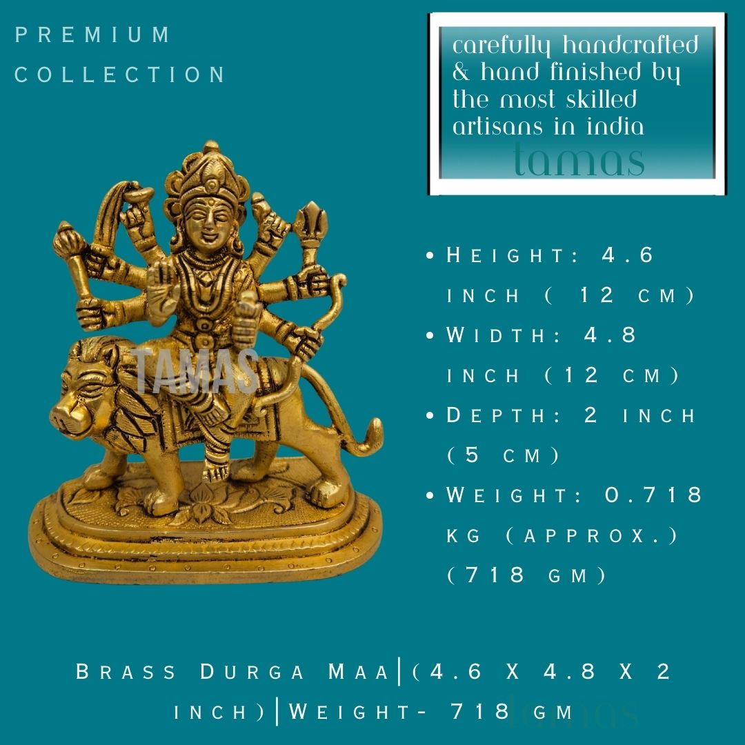 Brass Durga Maa|(4.6 X 4.8 X 2 inch) |Weight- 718 gm