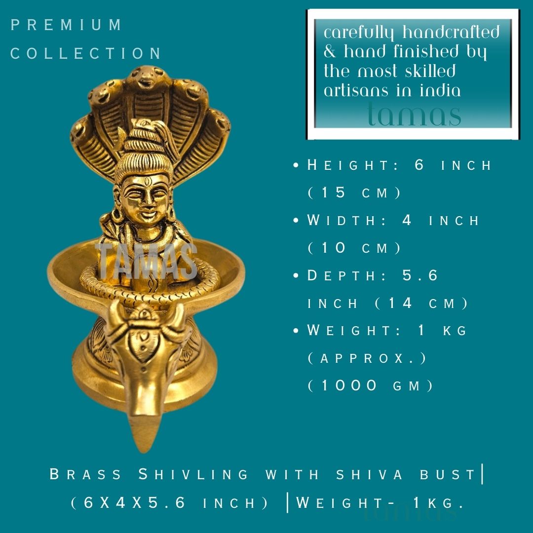 Brass Shivling with shiva bust| (6X4X5.6 inch) |Weight- 1kg