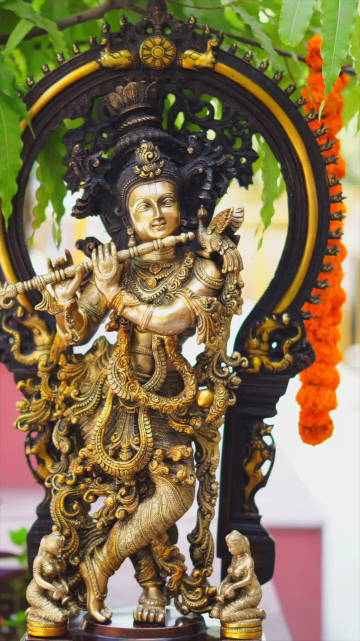 Brown Brass Krishna|32 inch|Weight-35 kg