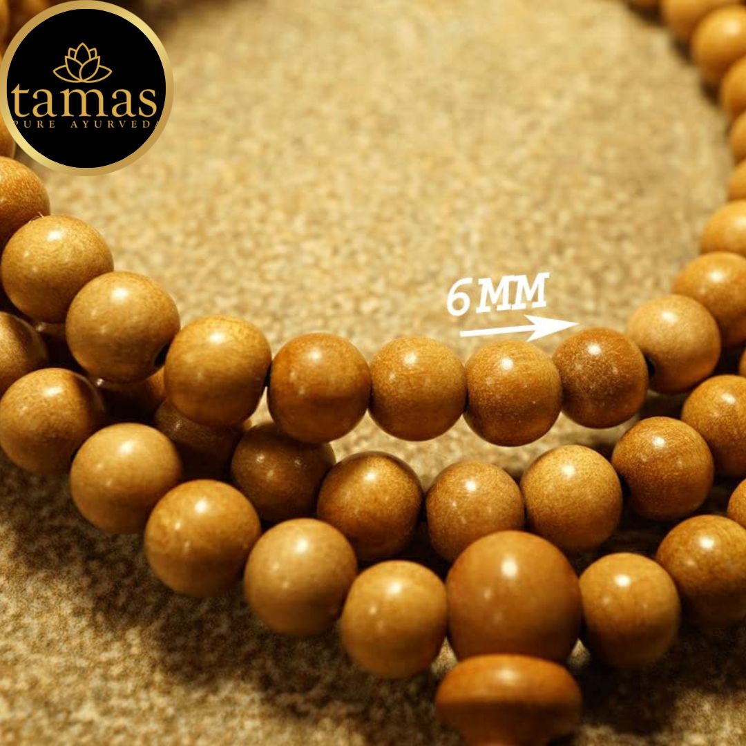 Tamas Original Sandalwood Mala, 108+1 Beads Rosary Chandan Japa mala for Meditation, Pooja, Chanting, Wearing; (6MM)(Pack of 1)