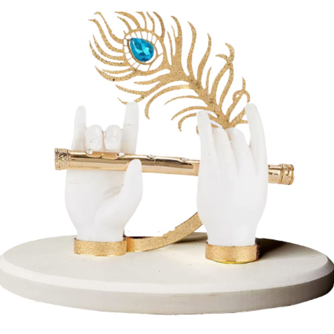 Tamas Gold Plated Divine Flute With Krishna's Peacock Feather ( White & gold) Pack of 1