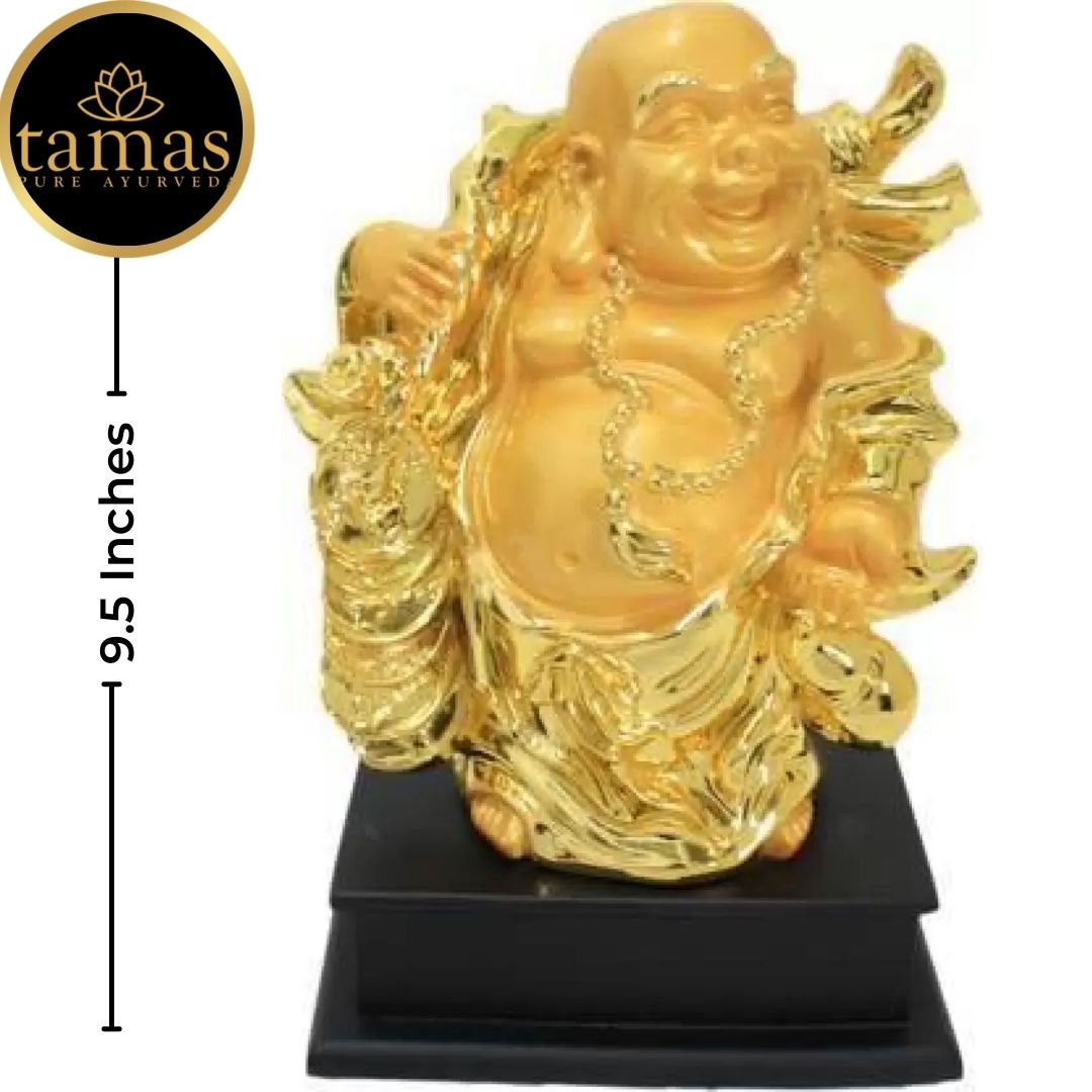 Tamas Poly Resin Gold Plated Fengshui God Laughing Buddha Statue (9.5 Inches, Gold)