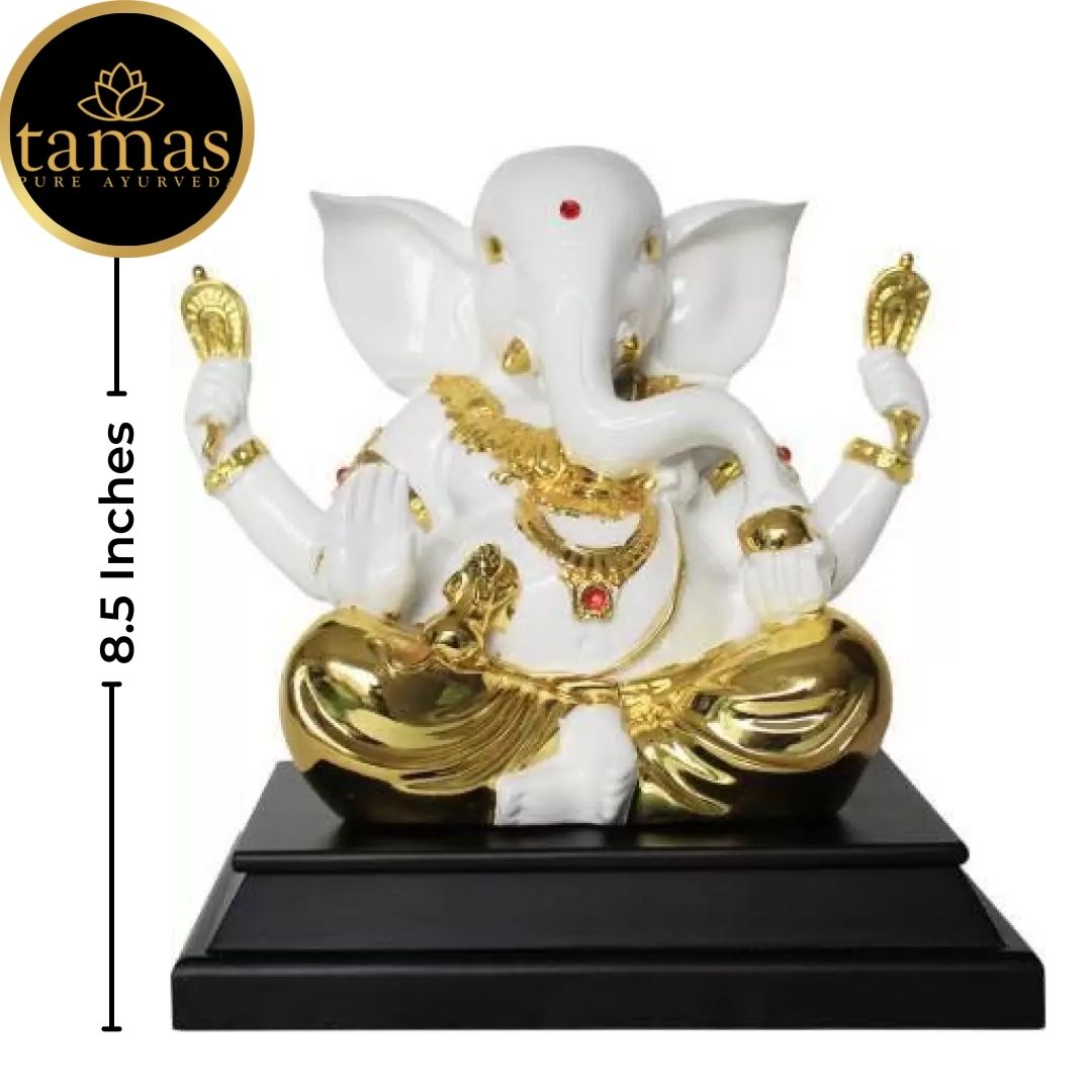 Tamas Poly Resin Gold Plated  Lord Ganesha Statue (8.5 Inches, White & Golden)