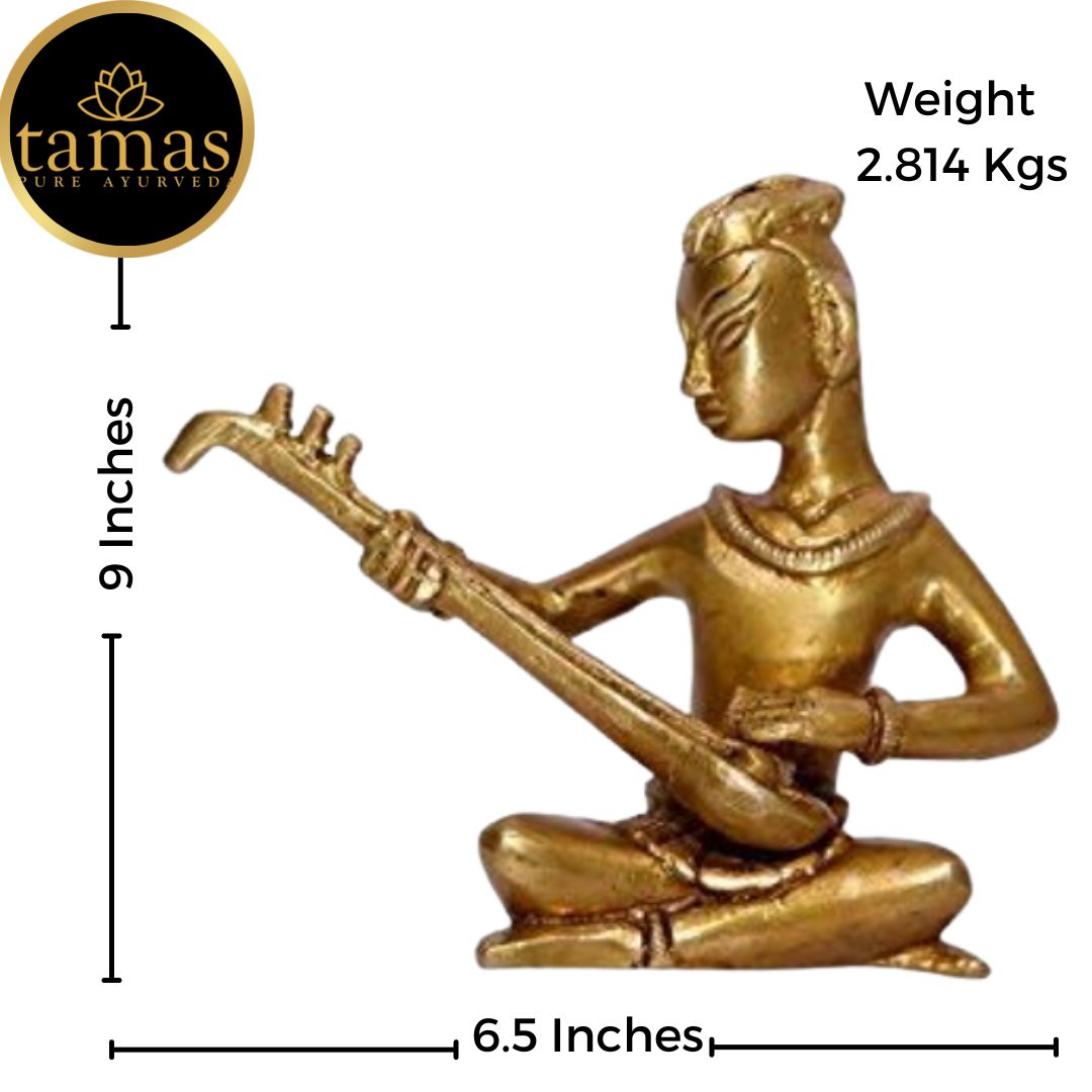 Tamas Brass Musician Playing Sitar Statue (6.5 x 9 Inches, Golden) (Pack of 1)