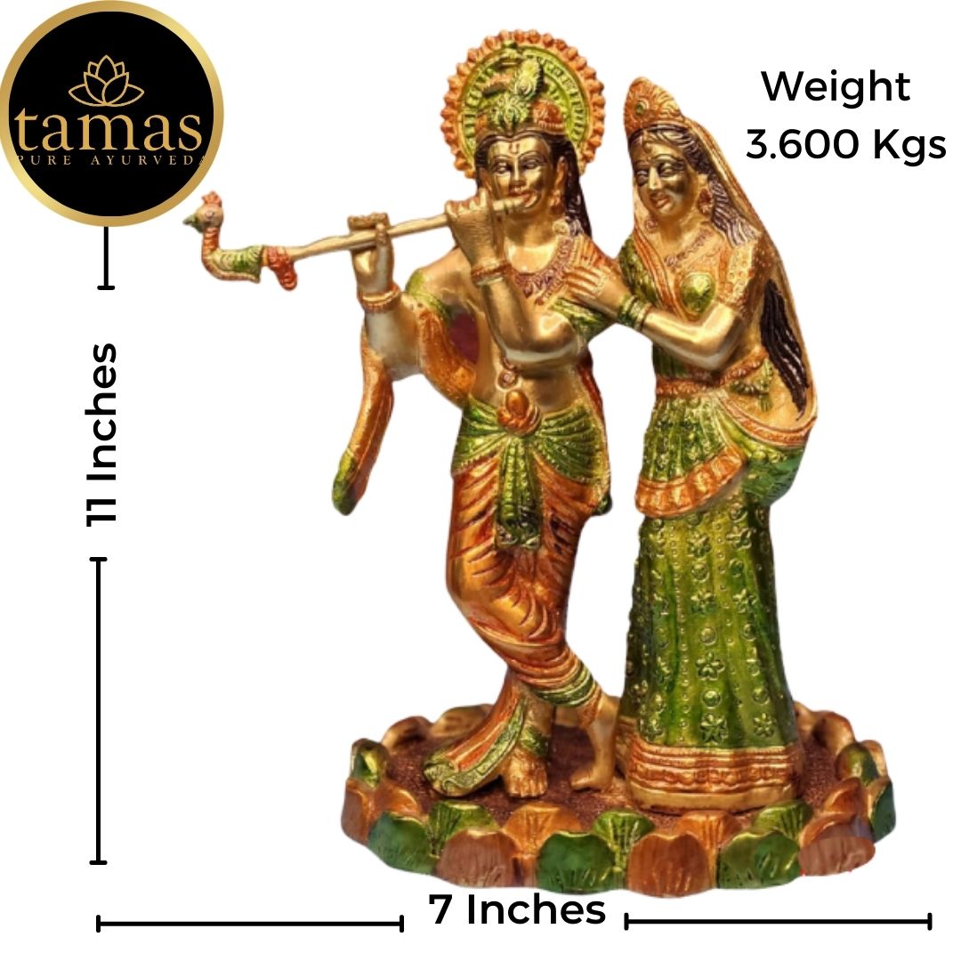 Tamas Brass Handcrafted Radha Krishna  Statue / Idol with Antique Finish (7 x 5 x 11 Inches, Brown) (Pack of 1)