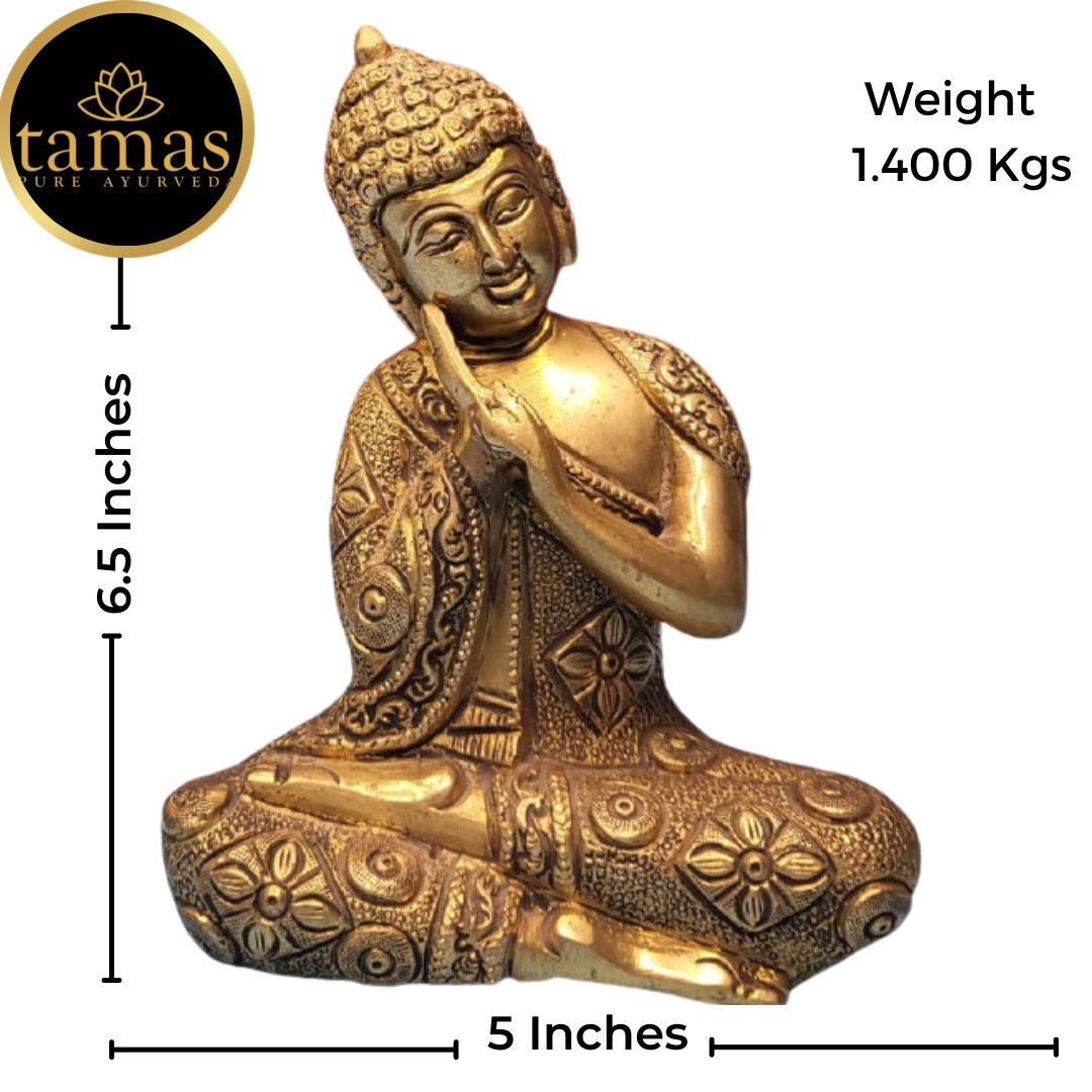 Tamas Brass Handcrafted Lord Buddha Resting in Sitting Posture Statue / Idol with Antique Finish (5 x 3 x 6.5 Inches, Golden) (Pack of 1)