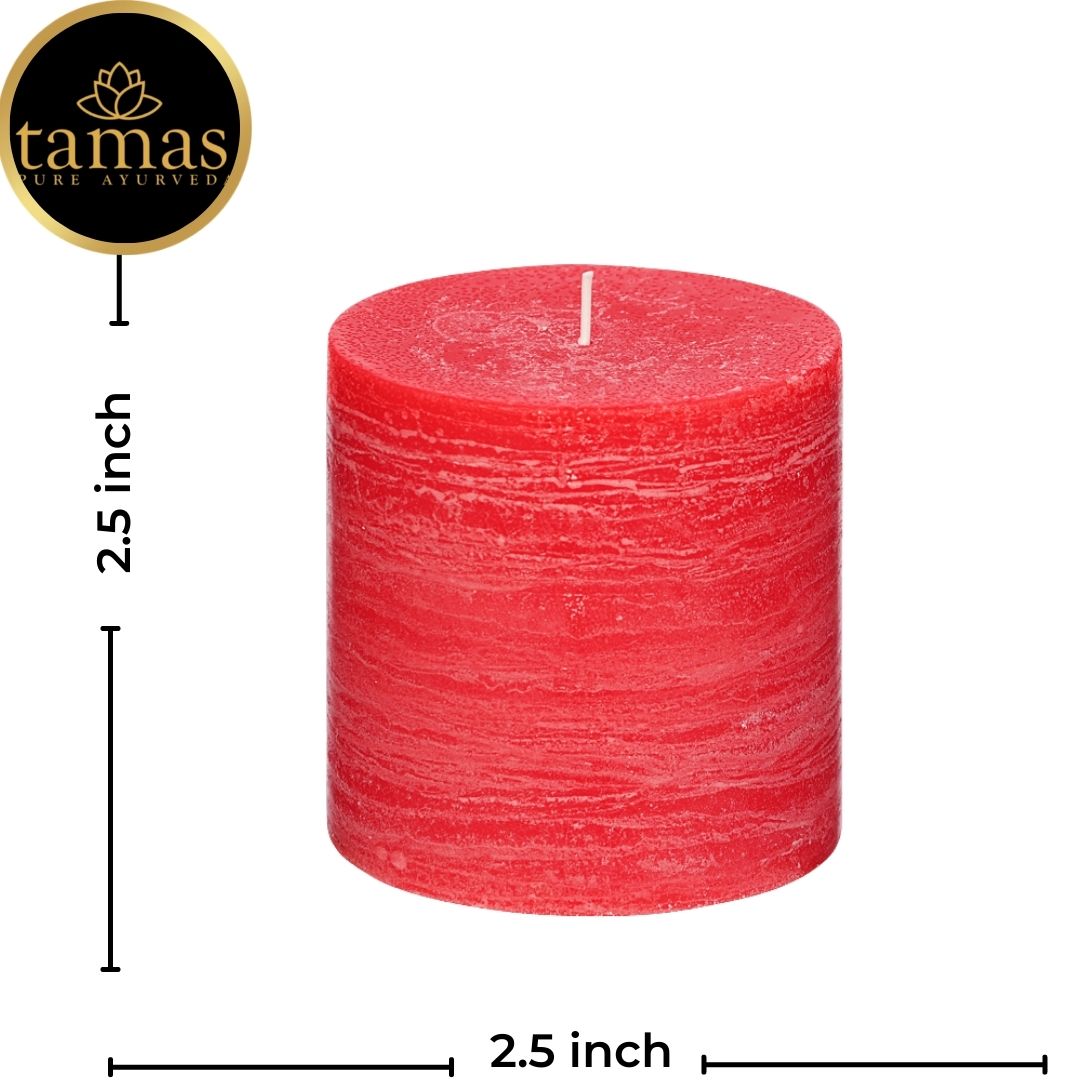 Tamas Ayurveda Red Rose Scented Marble Pillar Candle ( 2.5" x 2.5") Pack of 1