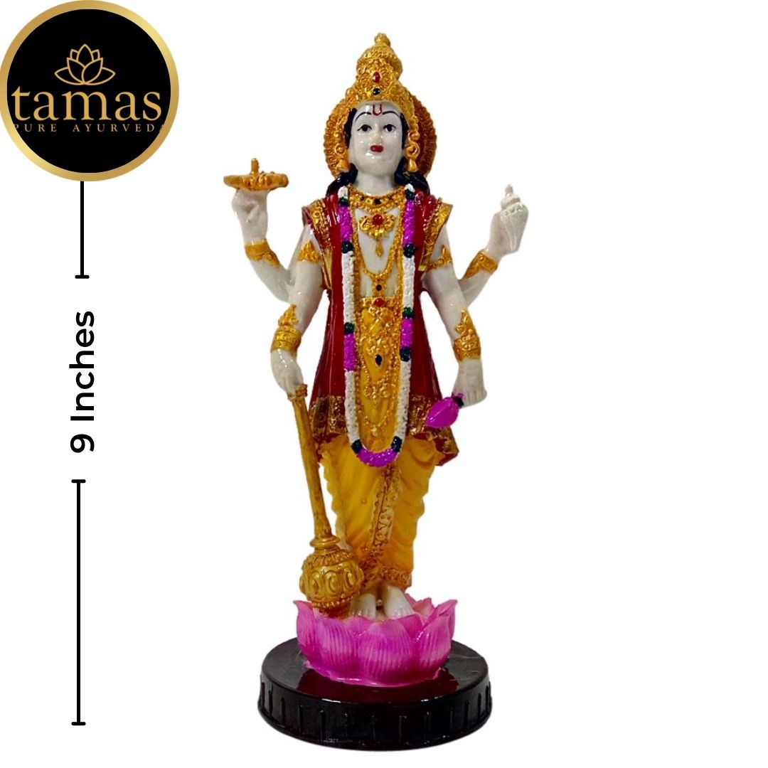 Tamas Poly Resin Lord Vishnu Statue (9 Inches, Multicolor)