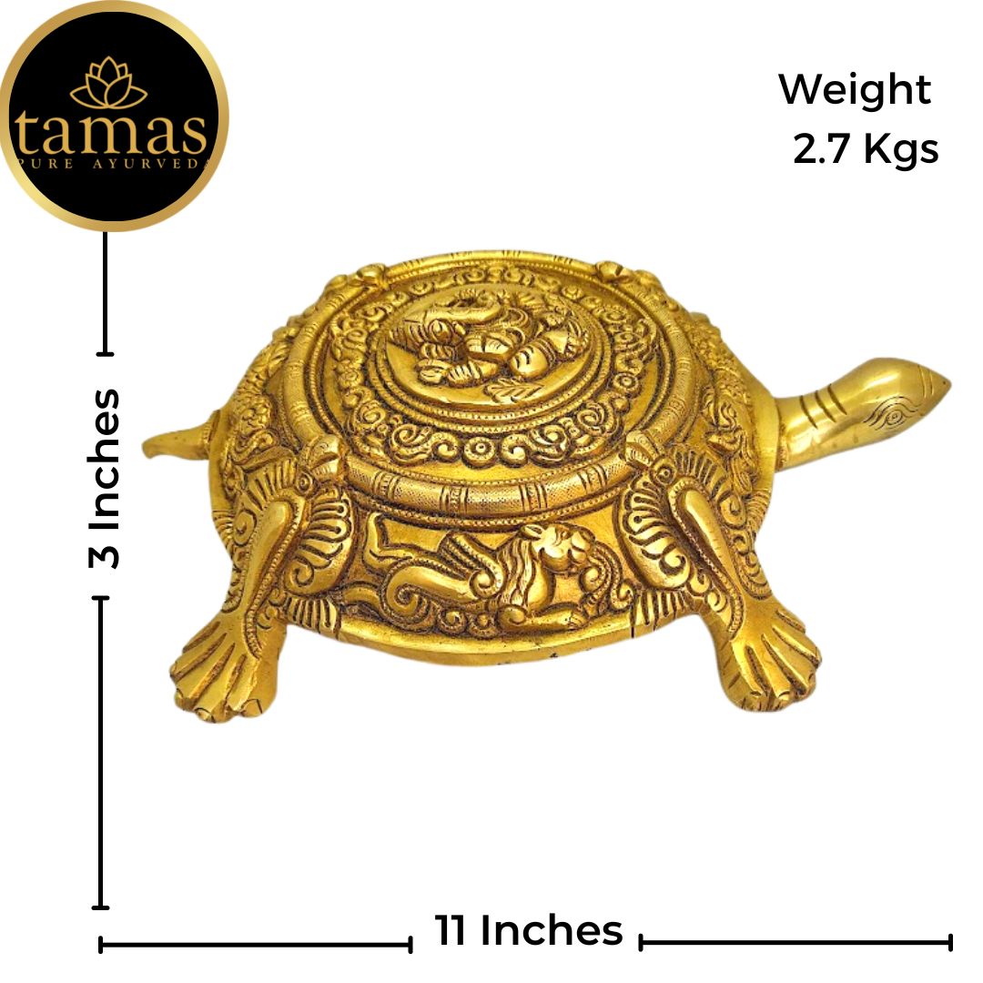 Tamas Brass Kurma Avatar Good Luck Tortoise Statue (Golden) Height: 11 inches