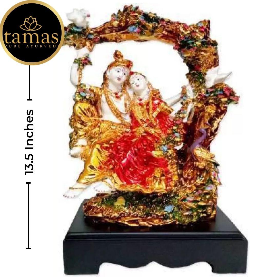 Tamas Poly Resin Gold Plated Radha Krishna Idol Decorative Showpiece (13.5 Inches, Multicolor)