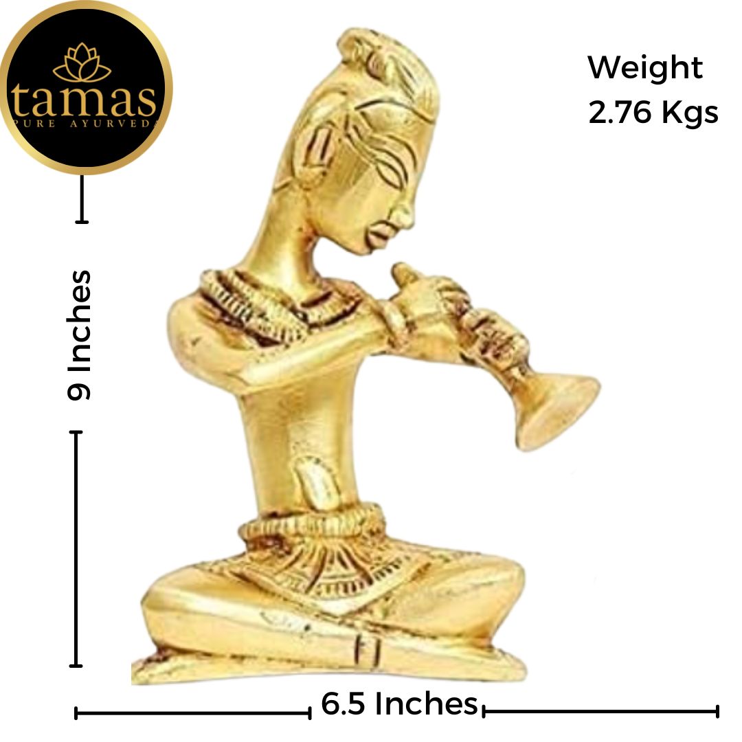 Tamas Brass Musician Playing Shehnai Idol (6.5 x 9 Inches, Golden) (Pack of 1)