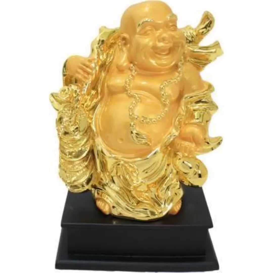 Tamas Poly Resin Gold Plated Fengshui God Laughing Buddha Statue (9.5 Inches, Gold)