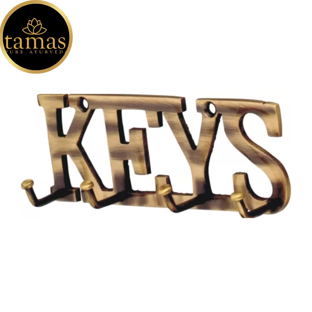 Tamas Brass Key Letter Shaped   Key Holder (4 x 2 Inches, Brown) (Pack of 1)