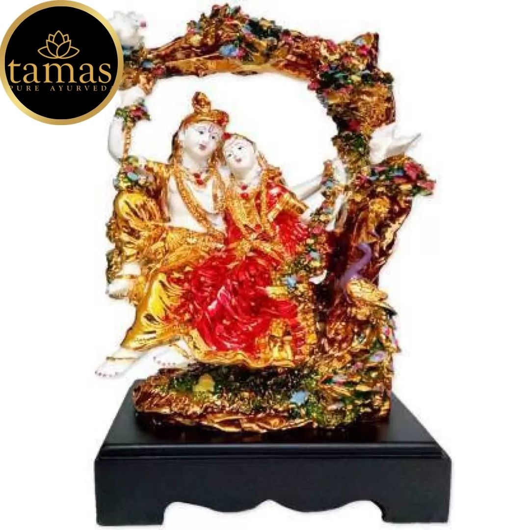 Tamas Poly Resin Gold Plated Radha Krishna Idol Decorative Showpiece (13.5 Inches, Multicolor)