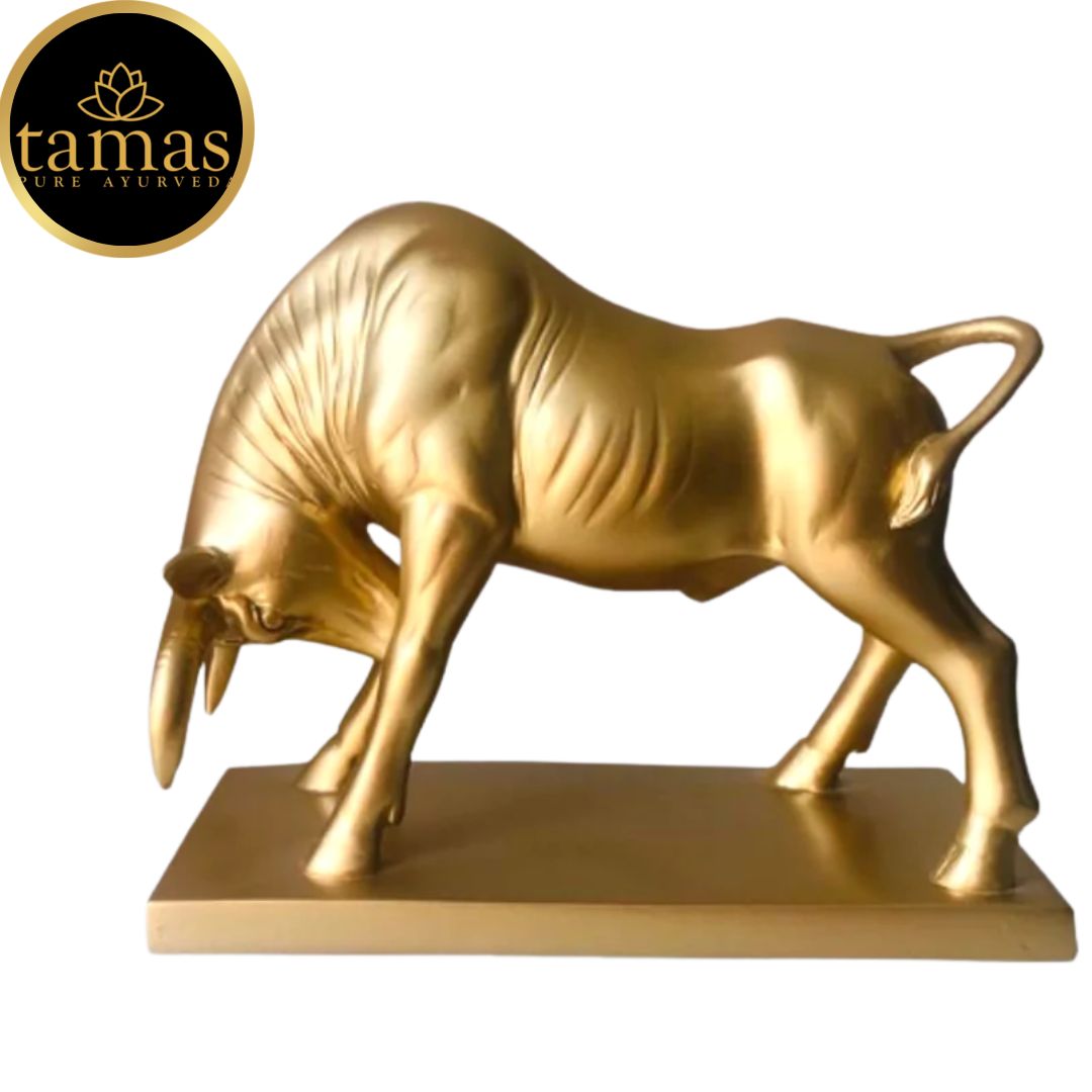 Tamas Poly Resin Majestic Charging Bull (L: 9 inches, W: 4 inches, H: 8 inches)