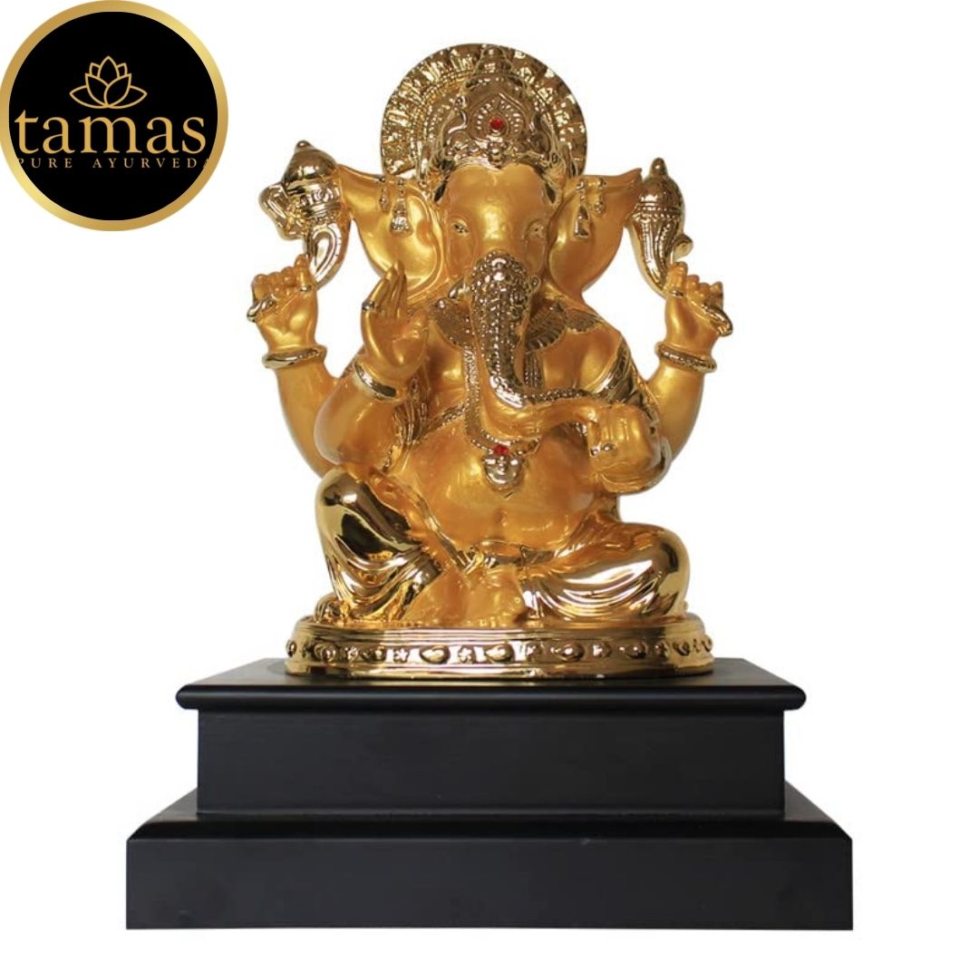 Tamas Poly Resin Gold Plated  Lord Ganesha Statue (12 Inches, Golden)