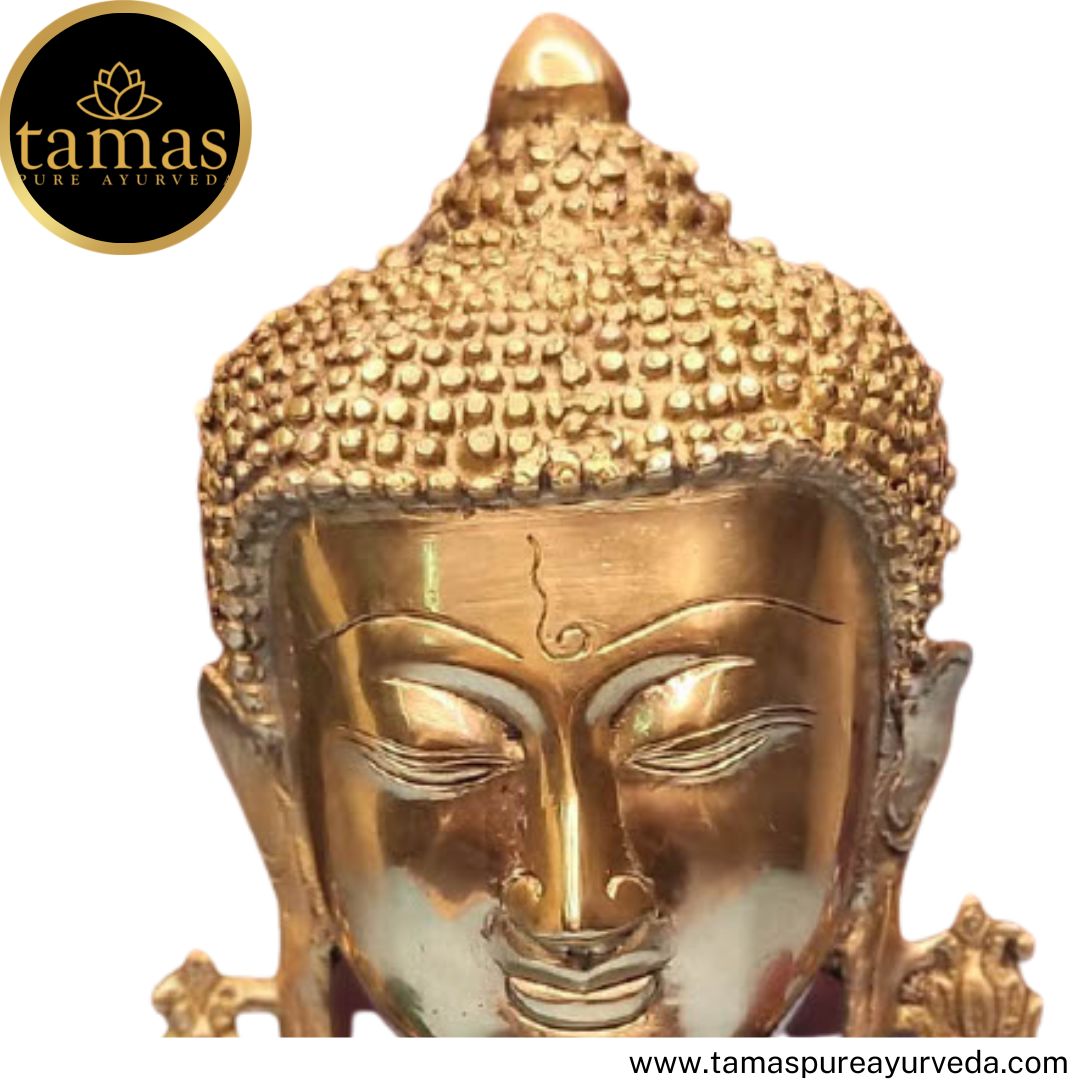 Tamas Brass Handcrafted stone worked Buddha Head Statue / Idol with Antique Finish (9.5 x 4 x 10 Inches, Multicolour) (Pack of 1)